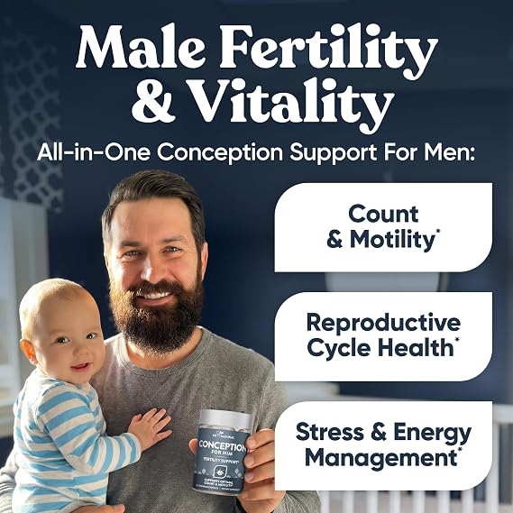 Eu Natural Conception for Him - Male Fertility Supplements with Ashwagandha, Folate & Zinc - Sperm Count, Motility & Strength Support - Fertility Support for Men, 60 Vegetarian Capsules