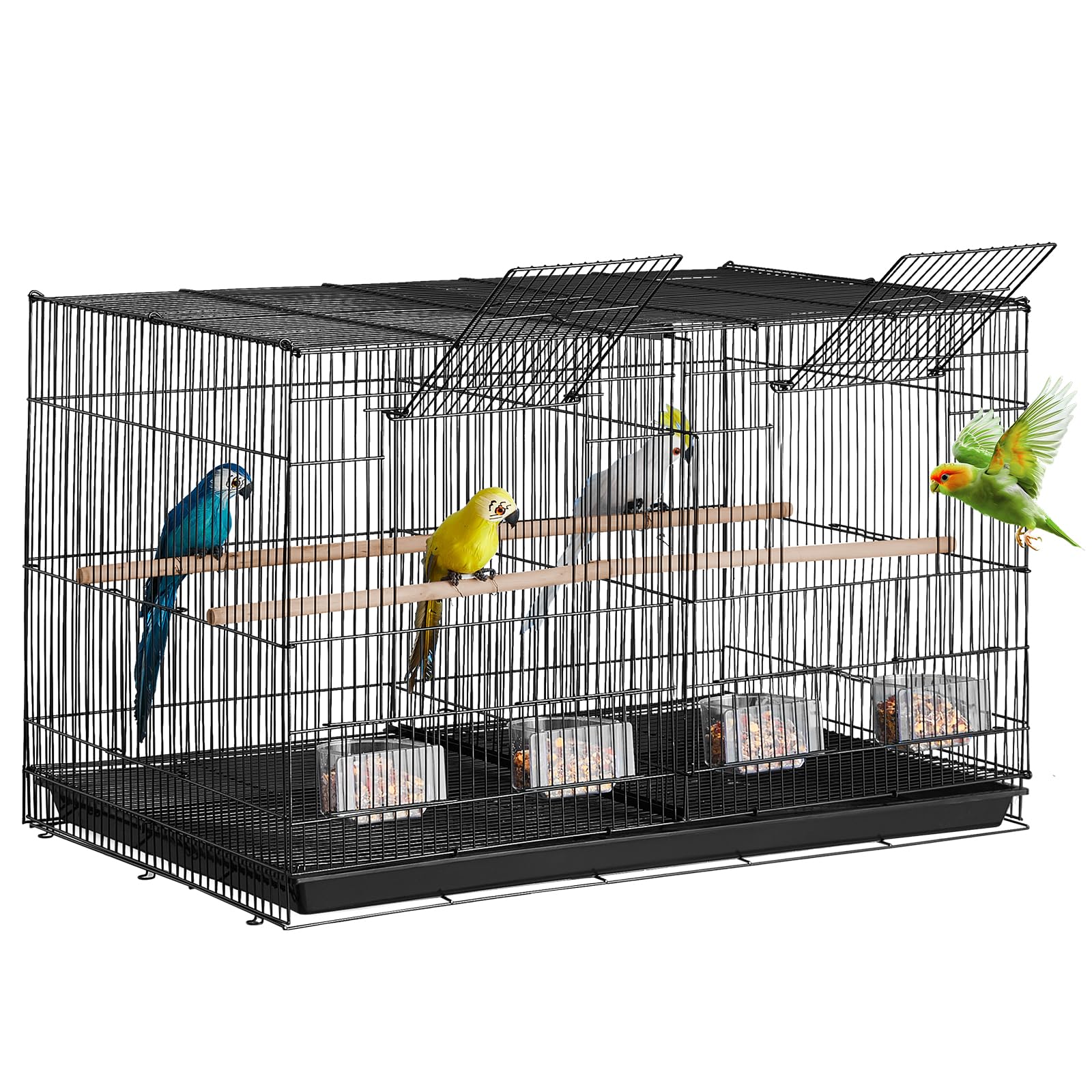 VEVOR Klatka dla ptaków 760 x 465 x 465 mm, klatka dla małych papug z przegrodą, 5 wieszaków i 4 karmników, wytrzymała metalowa klatka dla ptaków na papugi, kanarki, gapornis, czarne