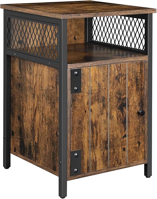 VASAGLE Bedside Table, Side Table, End Table, 40 x 40 x 60 cm, with Open Shelf and Storage Cabinet, for Living Room, Bedroom, Industrial, Rustic Brown and Black LET068B01