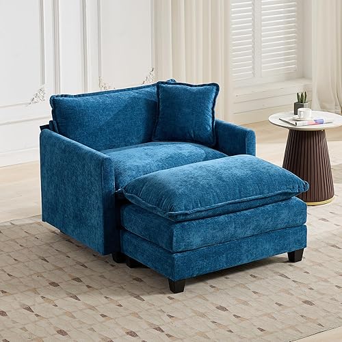 Miniatura 77 de Sofá seccional modular beige de 111.5", sofás seccionales grandes de 3 plazas para sala de estar, tela de chenilla marfil blanquecino, sofá nube de