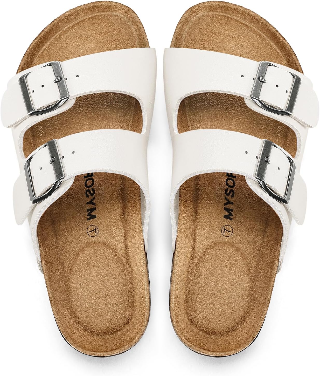 mysoft Womens Flat Sandals Cork Footbed Slides 2 Straps Adjustable Buckle Slip On Summer with +Comfort Shoes - Image 4