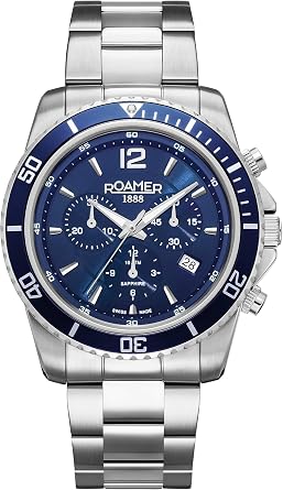 Roamer Men's Analogue Quartz Watch Nautic Chrono 100 862837 Stainless Steel, Night Blue, Sporty