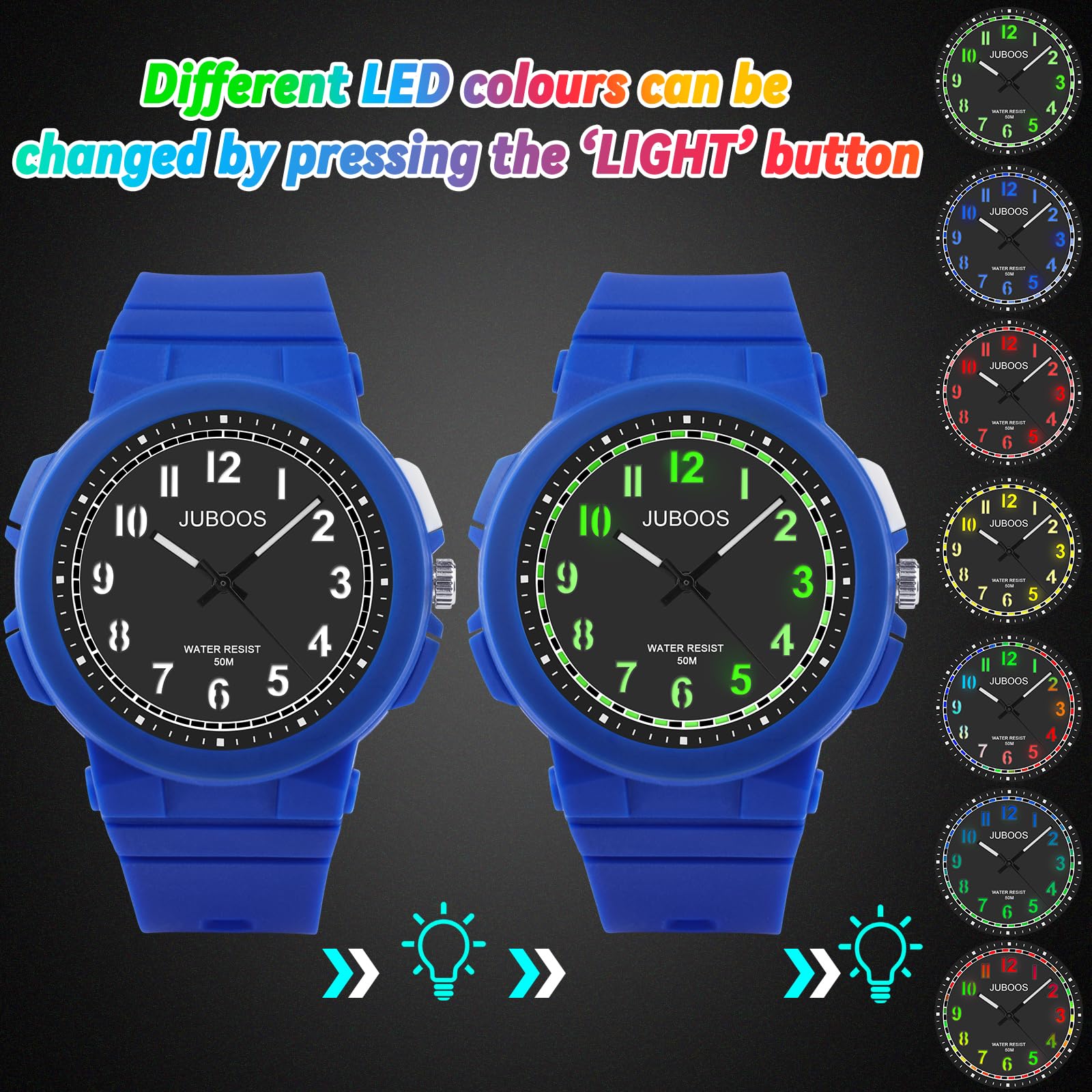 Juboos Nuovi Orologi per Bambini a 7 Colori,Orologio Analogico al Quarzo per Bambini per Ragazzi e Ragazze,Orologi Impermeabili per Insegnare il Tempo,Cinturino Morbido per Orologi 5-16