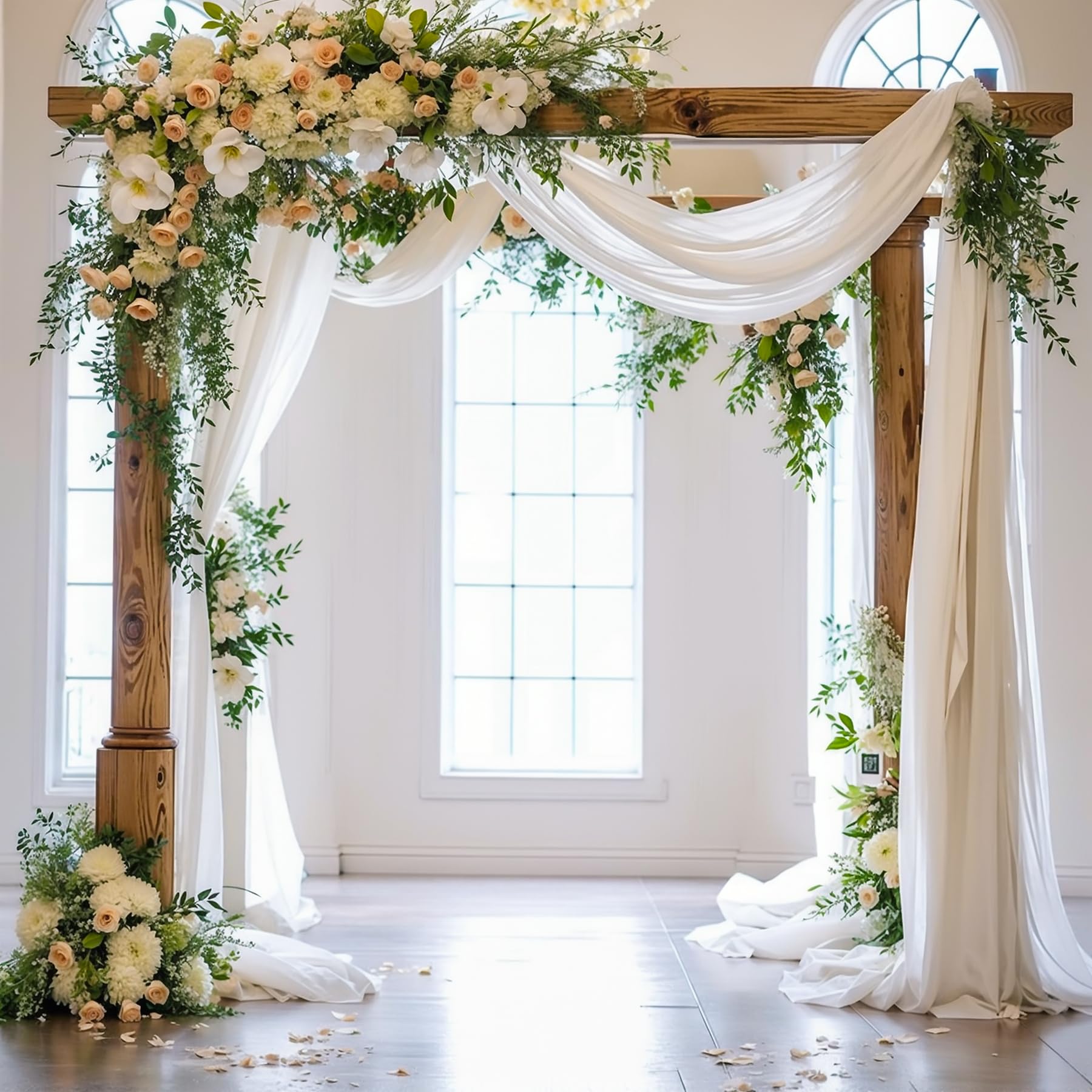 Rideaux en Tissu Blanc pour Arche de Mariage, Rideau Transparent pour décoration d'arches de Mariage, 2 Panneaux, 5,8 m de Long x 71,1 cm de Large