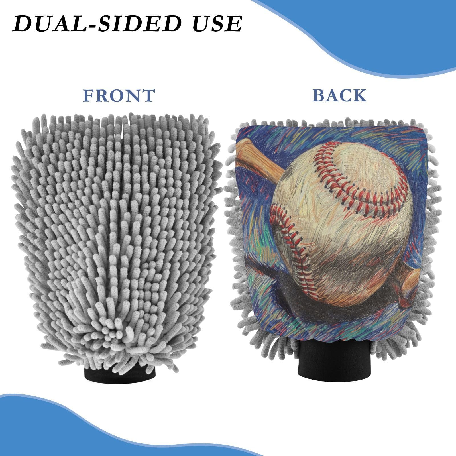 ALAZA Baseball Bat Car Wash Mitt Scratch Free, 2 Pack Absorbent Microfiber/Chenille Washing & Drying Mitts, L