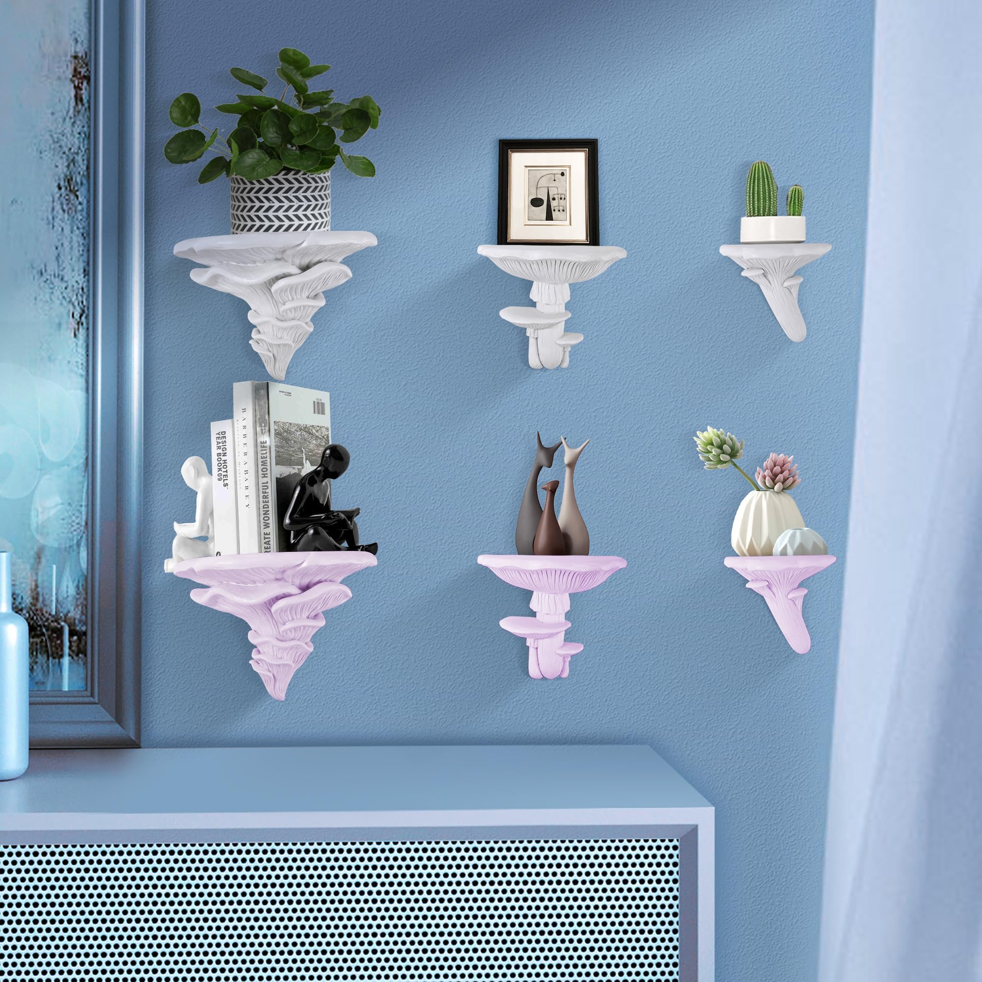 UITWMKTG 3 Pack Mushroom Floating Shelves,Decorative Wall Mounted Display Stand Bedroom Decor Shelf for Photo Frame Stand,Books,Potted Plant,Toys(Mixed Sizes White)