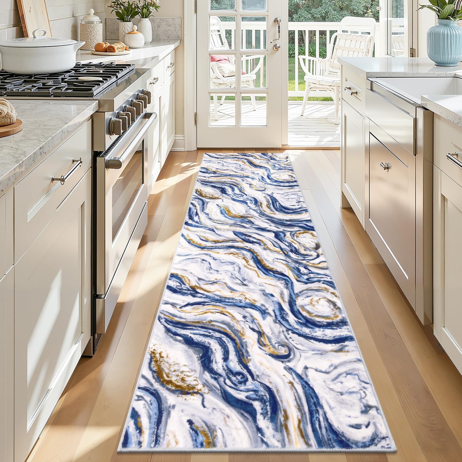 Yamaziot 2x6 Washable Runner Rug for Kitchen Hallways, Modern Abstract Non-Slip Rug with Rubber Backing, Stain Resistant & Low Pile Carpet Runner for Bedroom, Laundry, Entrance,Black