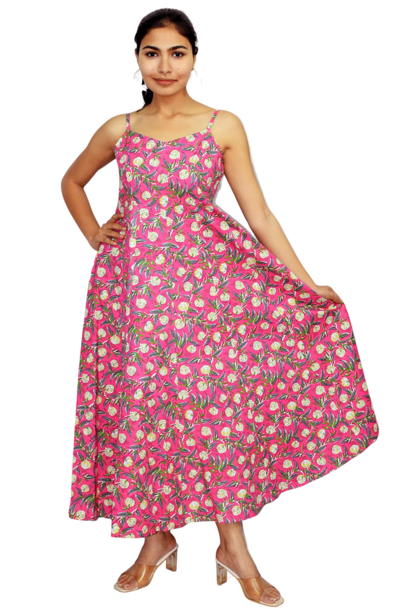 jaipur hand block Cotton Sleeveless Long Flared A Line Dress|Gown (S00063)-picture-19