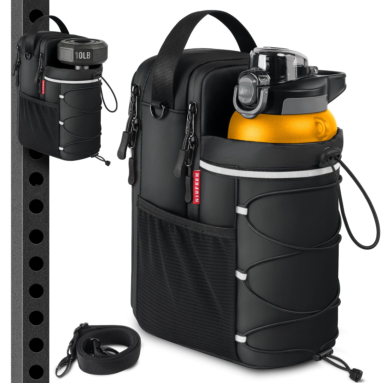 Magnetic gym bag for Men and Women, Magnetic Sling Pocket Bottle Holder with 4 strong magnets | portable gym bags for 64 oz Mug, Small gym pouch, crossbody bag, carrier for fitness, travel, sports-image-47