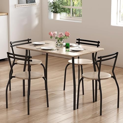 Juego de mesa de comedor para 4, mesa de cocina de 4 piezas con sillas y banco, marco de metal con asiento de tapicería grueso, juego de comedor