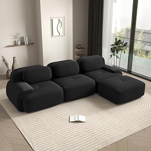 Miniatura 59 de Sofás modulares deshuesados de 116 pulgadas para sala de estar, sofá modular de pana, sofá modular gris, 3 plazas con 1 otomana, sofás para sala de