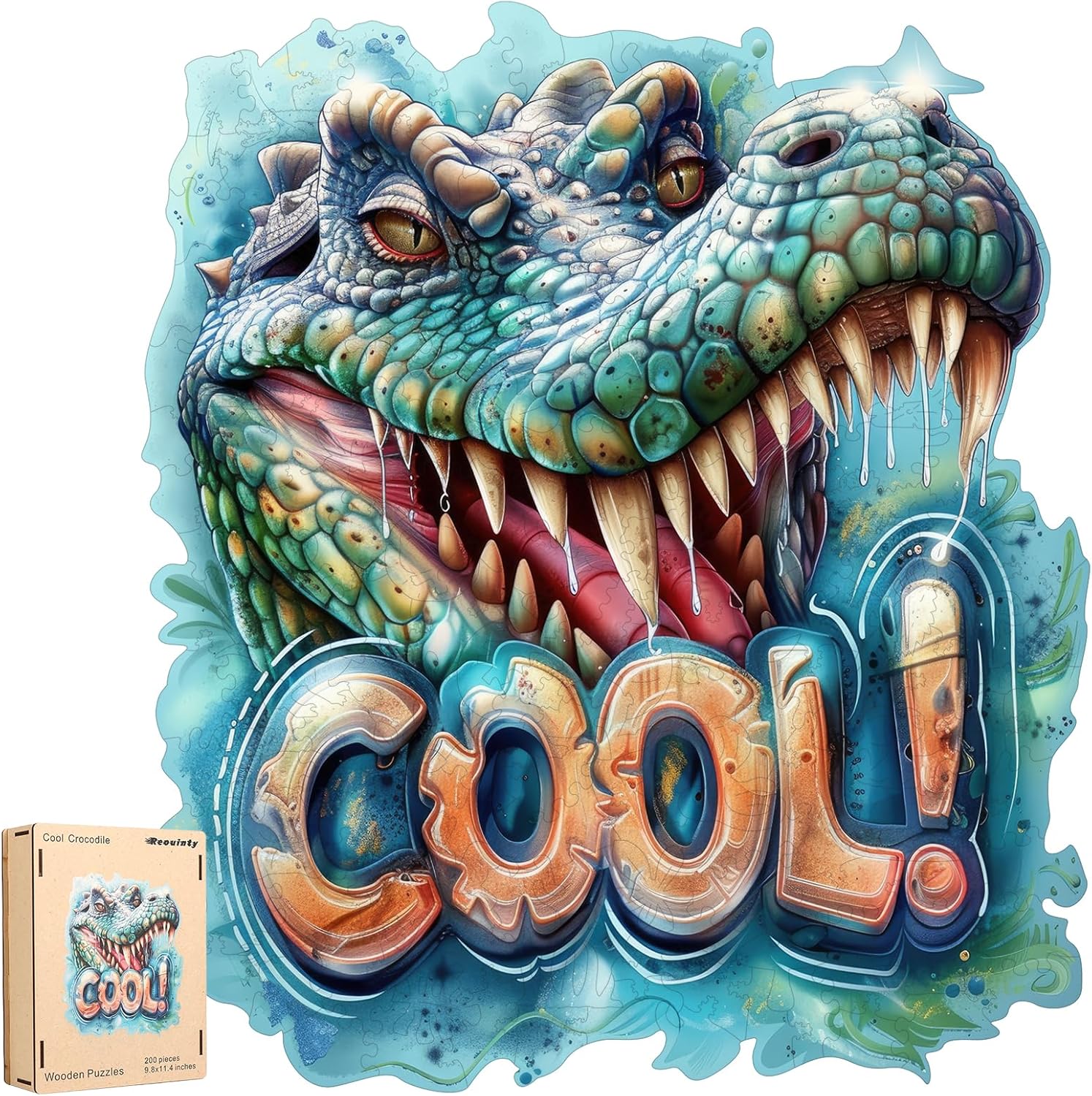 Reouinty Wooden Puzzles 500 Pieces, Ulgy Crocodile Jigsaw Puzzles Animal Unique Shaped Wood Cut Puzzle Gifts for Adults and Family Puzzle Games 15.2 x 17.5 in 500pcs Cool Crocodile