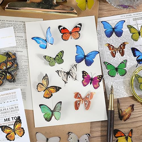 Miniatura 1 de Paquete de 320 calcomanías de mariposa, calcomanías de mariposas pequeñas transparentes y coloridas para la naturaleza, materiales para álbumes de