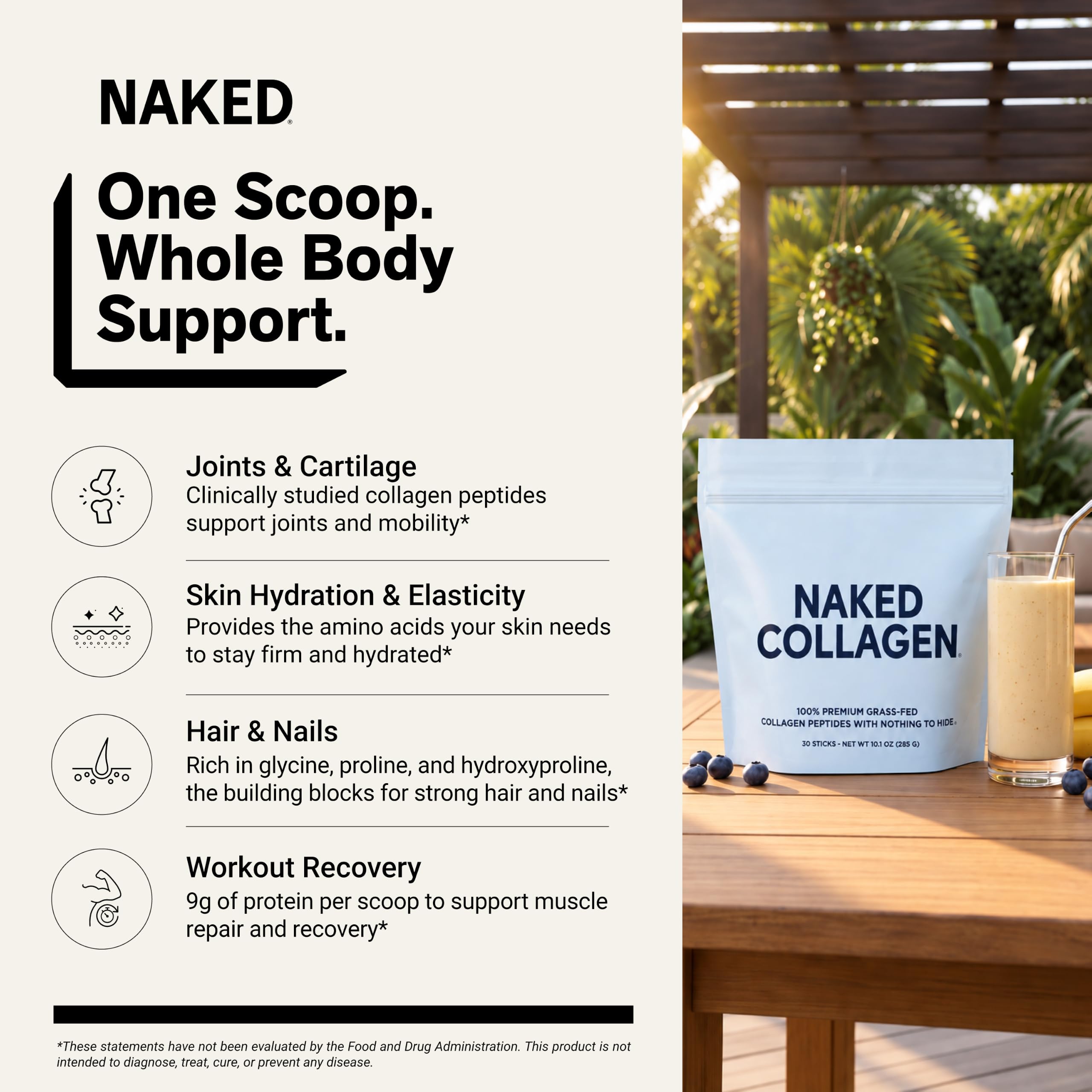 NAKED Collagen Stick Packs - Pasture-Raised, Unflavored Grass-Fed Hydrolyzed Collagen Travel Pack, Paleo Friendly, Non-GMO, Keto, Gluten Free, 30 Sachets — Amazon image 6