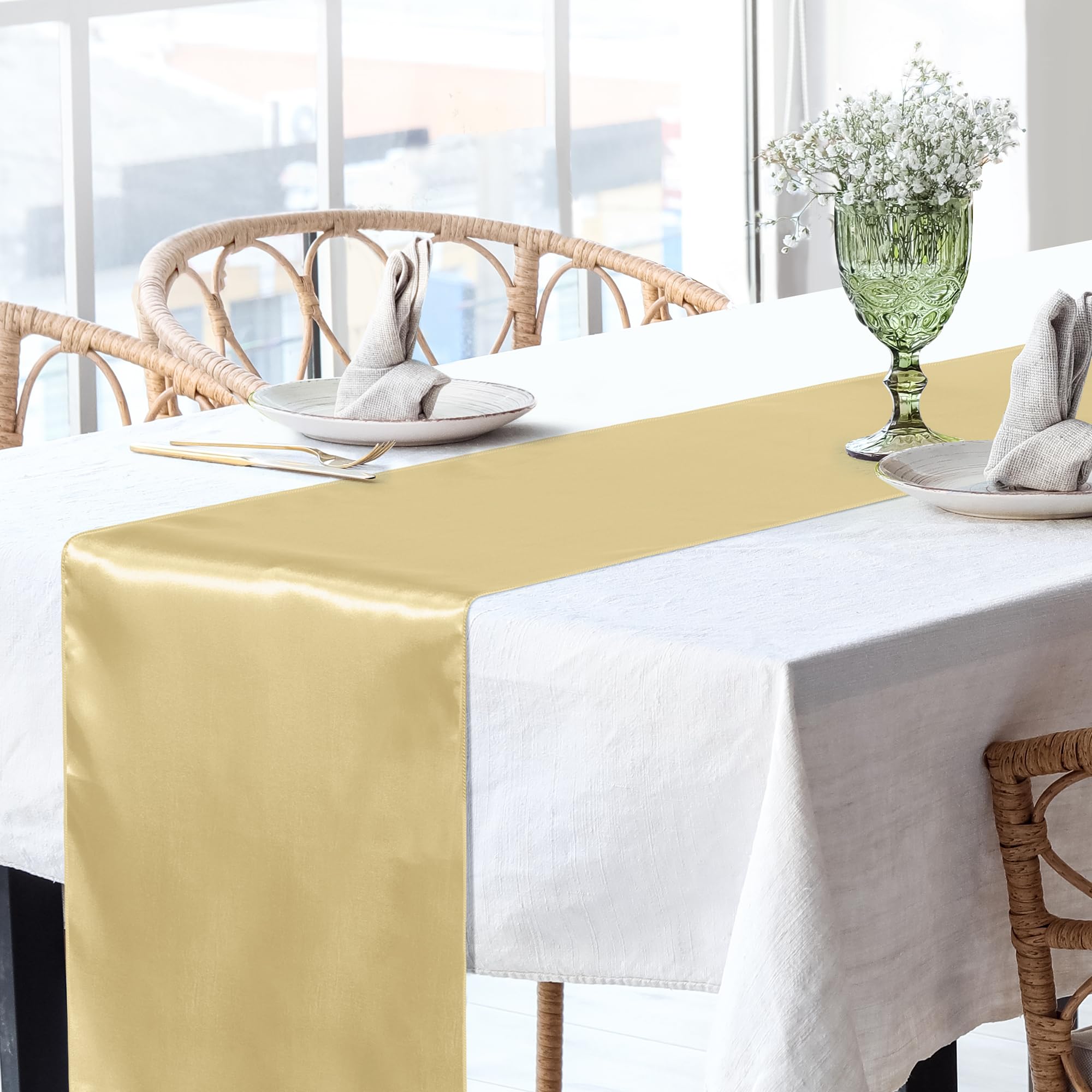 TURSTIN 10 Pack Satin Table Runner 12 x 108 Inch Long Bright Silk Table Runner Smooth Fabric Table Decor Dinner Party Table Runner for Wedding Banquet