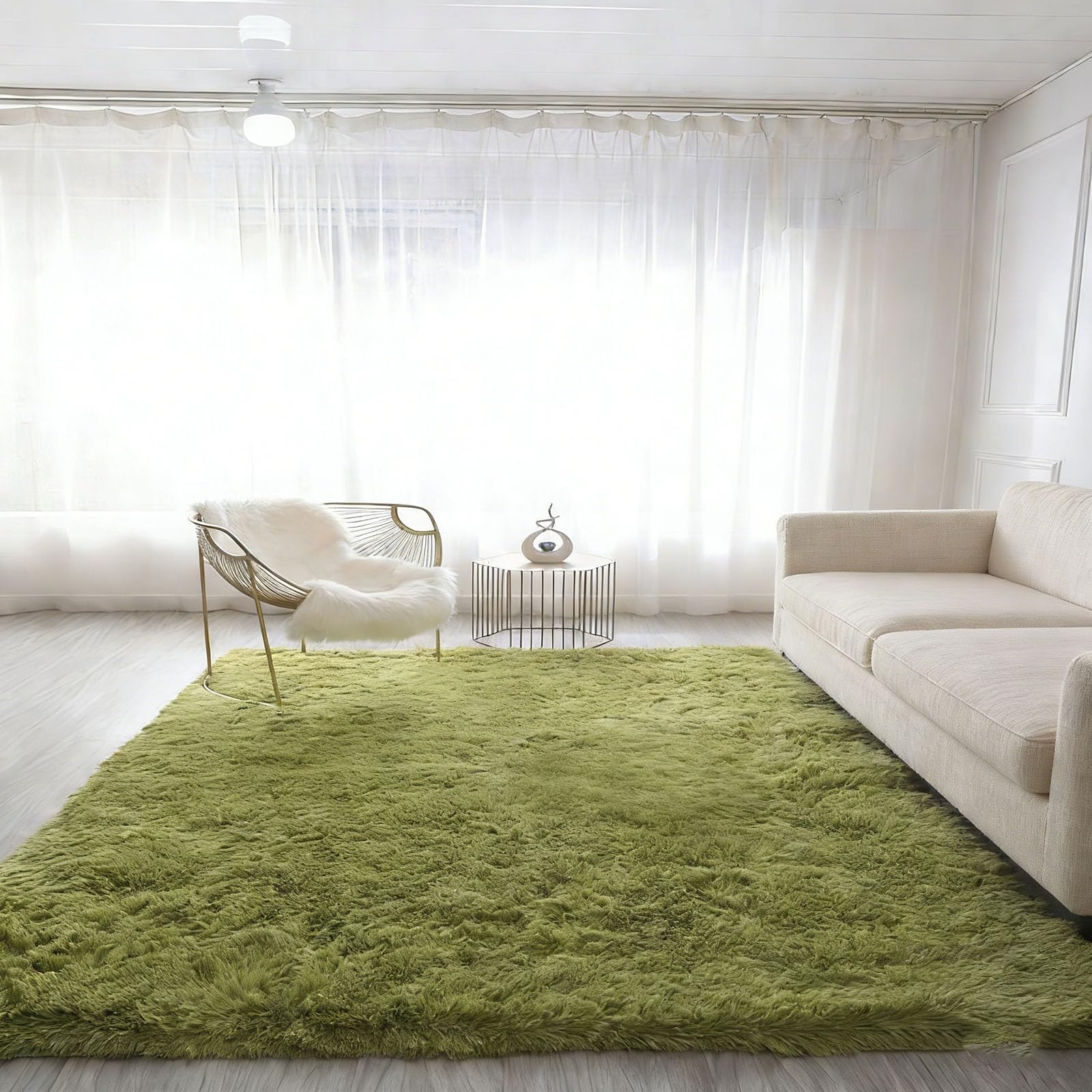 Shaggy Teppich 110 x 220 cm Lauschige Oberfläche Weich Moderne Teppiche Matte Teppichen Anti-Rutsch Unterseite für Schlafzimmer Kinderzimmer, Grün