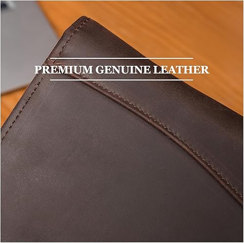 Miniatura 3 de Cartera de cuero genuino, tamaño legal de 8.5 x 14 pulgadas, soporte para bloc de notas de negocios para hombres y mujeres, organizador de