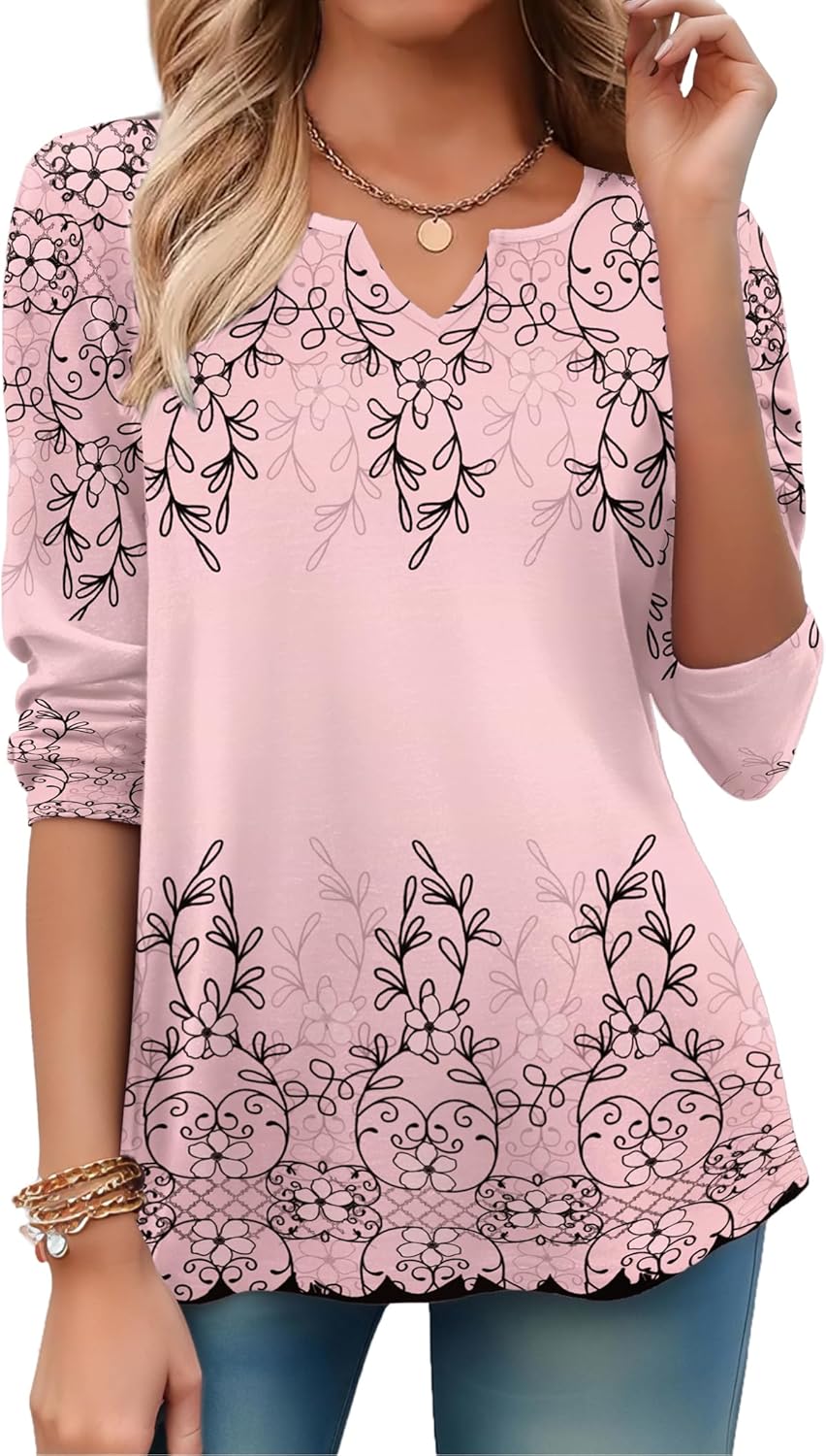 Zeagoo Long Sleeve Shirts for Women Spring V Neck Tops Casual Dressy Blouse Boho Tunic Business Work Clothes School Outfit - Image 4