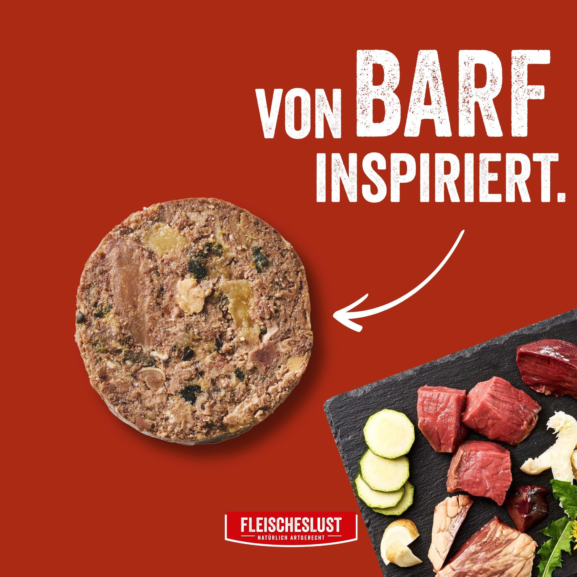 Fleischeslust Salchichas para perros, menú de carne con chirivía, avellana y algas marinas, caja de alimentos (6 x 800 g), comida húmeda, resistente a los cortes, sin cereales, pienso completo para