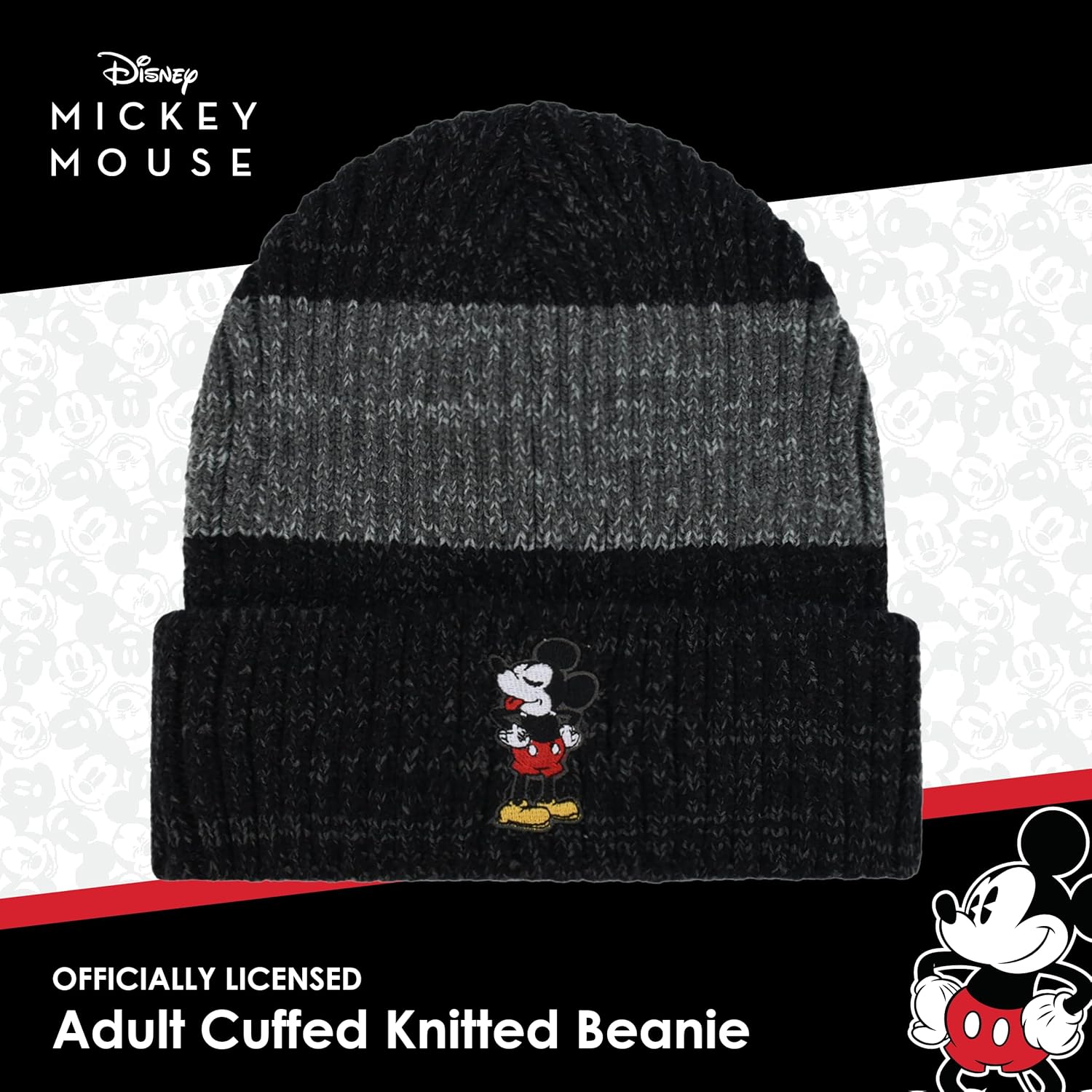 Concept One Unisex-Adult Disney Mickey Mouse Cuffed Beanie Hat, Knitted Stocking Cap - Image 2