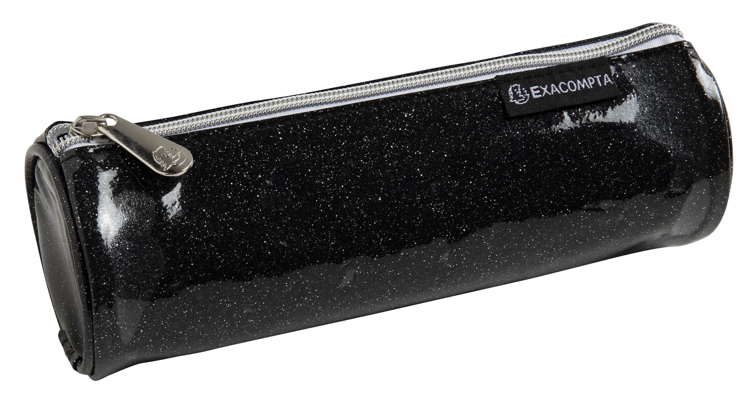 Exacompta - Réf. 52770E - Carton de 16 trousses rondes Glitter en PU simili cuir paillettes - doublée de polyester - dimensions 22,5 x 8 cm - couleurs bleu, gris, noir, nude