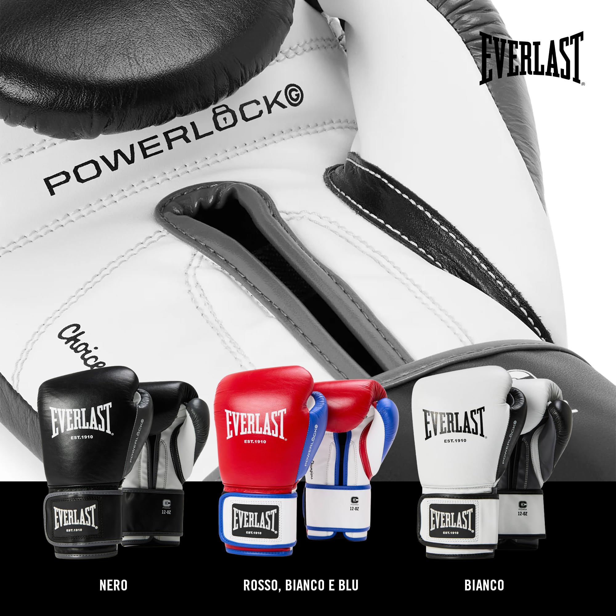 Everlast Powerlock OG Advanced Guantoni da Boxe per sacco, colpitori e sparring, chiusura a strappo, EverDri, schiuma C3, impugnatura ergonomica – Attrezzatura originale Everlast