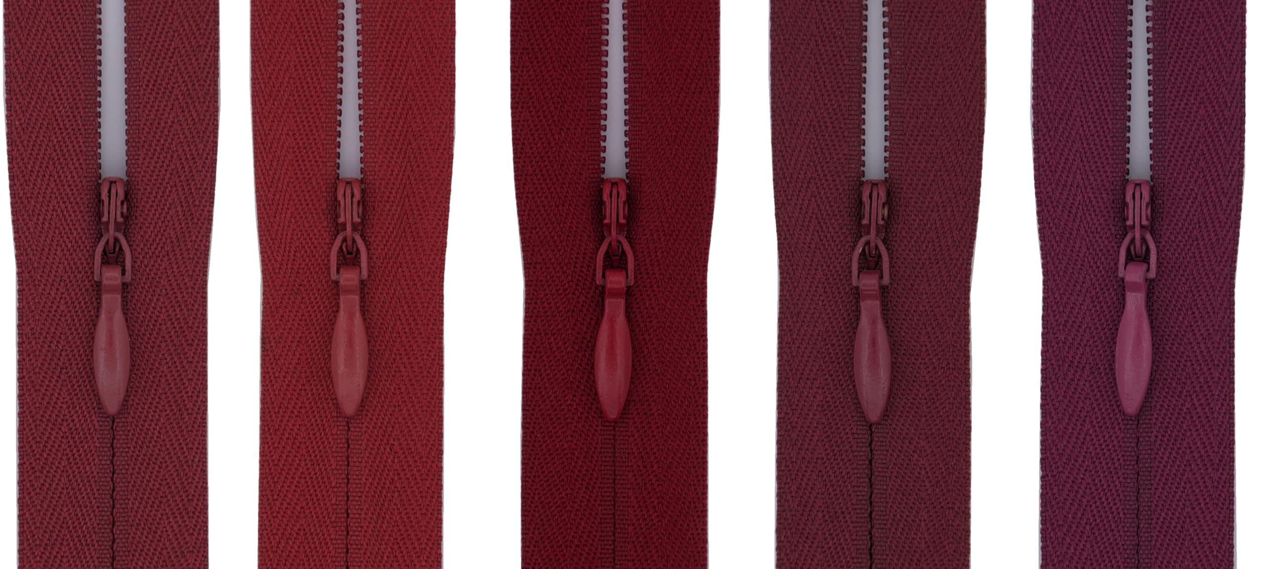 Y-Connection Berry Wine Red #3 Invisible Zip 22 Inch (56Cm) – Close-End-With Woven Tape For Bridal Gowns, Maxi Dresses & Large Upholstery - For Tailoring & Decor - Pack Of 5 (5 Different Shades) (Berry Wine Red)