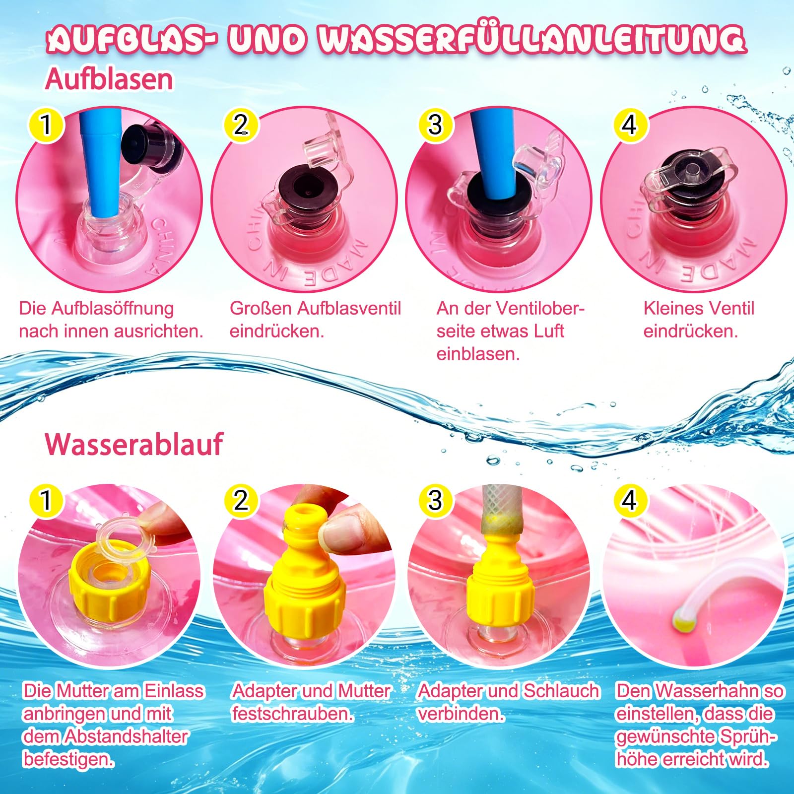 Tanning Pool mit Eingebautem Sprinkler, Luftmatratze Schwimminsel mit Getränkehalter, Griff und Rückenlehne, Amphibisch Luftmatratze Wasser Erwachsene Geeignet für Schwimmbäder, Strände, Gärten