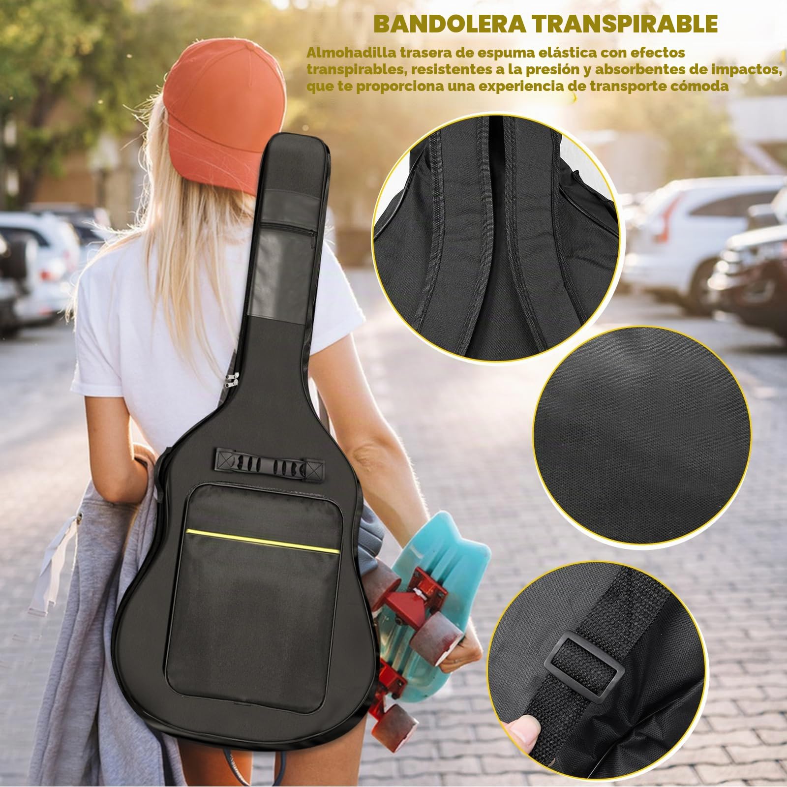 Bolsa para guitarra grande resistente al agua y desgarro, 106x41x8 cm, Negro, para guitarras de 39-41 pulgadas