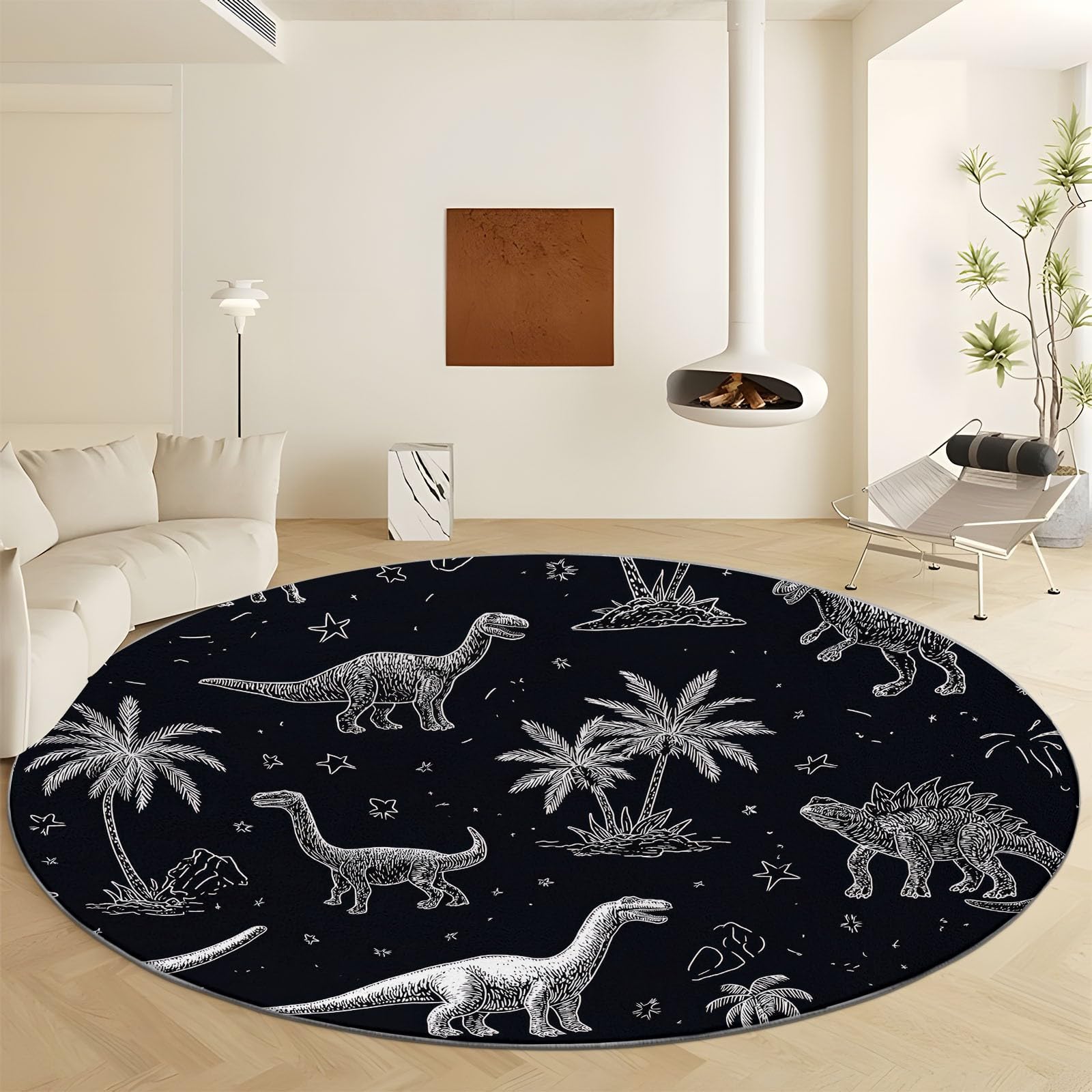 Tapis rond lavable dinosaure pour décorer la chambre d'enfant et le salon