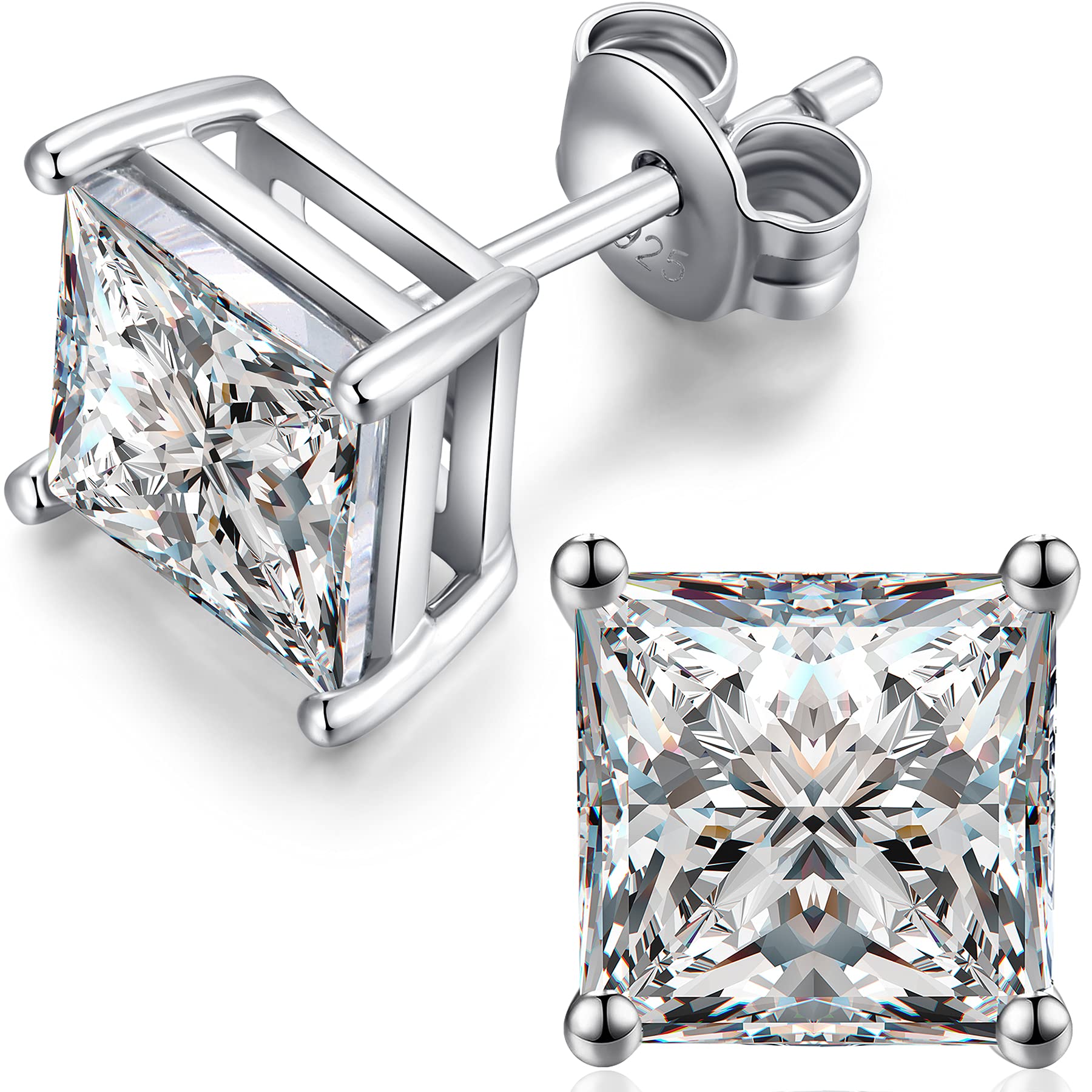 Miaofu Orecchini 18k Oro Bianco Placcata Orecchini 925 Argento Sterlina Zirconi Simulato Diamante Brillanti per Donna Uomo 4-8mm I Orecchini Zirconi Cubica Swarovski Dimensioni 3mm-8mm