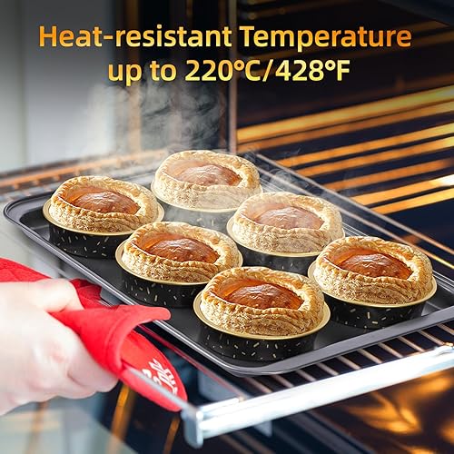 Vista 213 de Beasea Latas desechables para tartas de 4 pulgadas, paquete de 50 mini sartenes con tapas, molde de aluminio dorado de 8 onzas, moldes para tartas