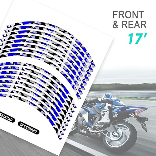 Miniatura 4 de KETABAO Calcomanías adhesivas para llantas de 17 pulgadas F01 compatibles con YZF R6 R1 MT 03 125 09 07 10 Tracer 700 FZ25 (azul)