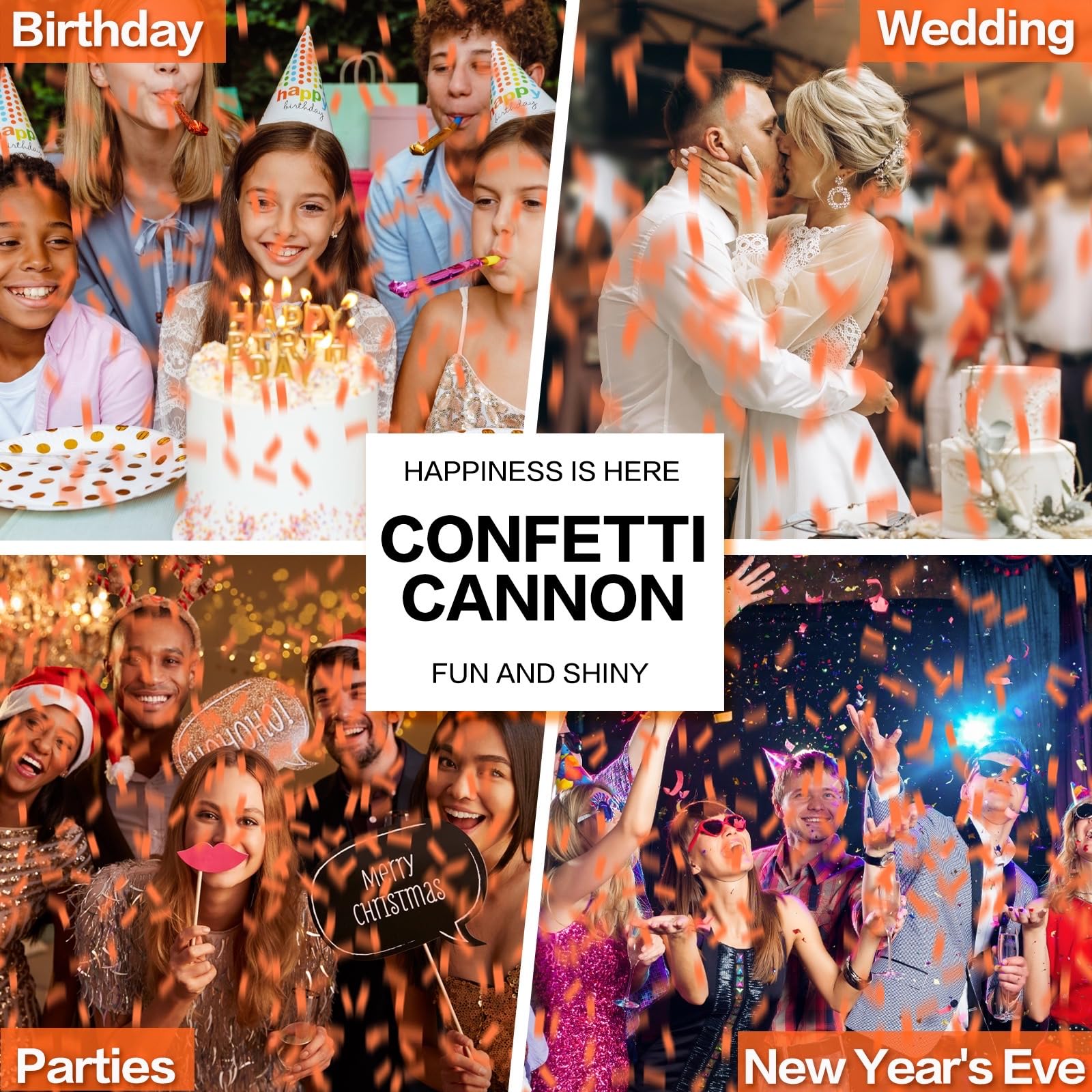 Konfetti-Kanonen, Orange, 12 Stück, Party-Popper-Shooter, 30,5 cm, Confftti-Kanonen, startet 6,1–7,6 m, biologisch abbaubare Konfetti-Popper für Geburtstag, Hochzeit, Abschlussfeier, Silvesterfeier