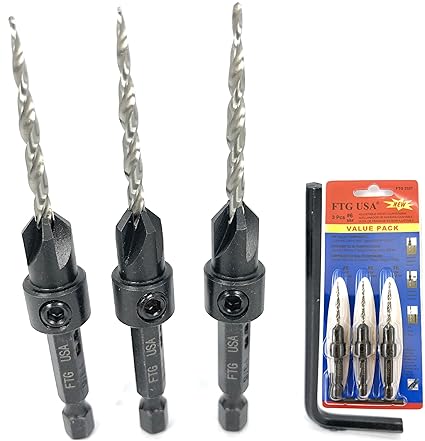 FTG USA 3 Piece Adjustable Wood Countersink Value Pack Same Size #6 (9/64