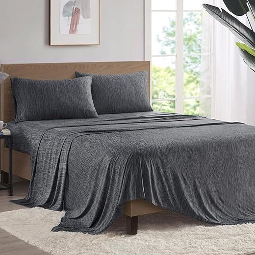 Urban Habitat Cool Blend - Juego de sábanas de punto de jersey, diseño tonal de hilo jaspeado, transpirable, bolsillo elástico de alta calidad de 14