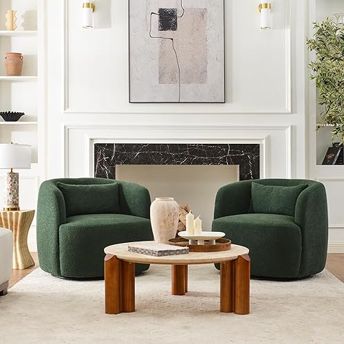 Miniatura 28 de KINWELL Juego de 2 sillas giratorias de barril Boucle de 34 pulgadas de ancho, sin montaje, sillones tapizados redondos, sillas decorativas, sofá