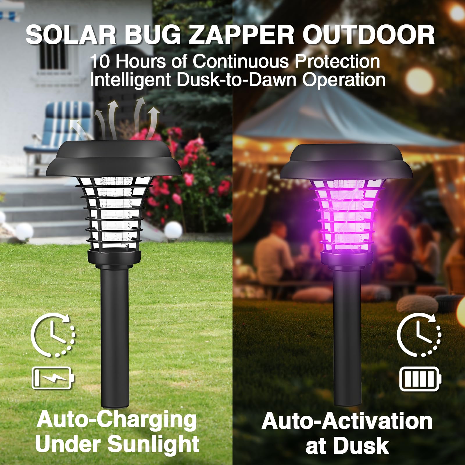 2/4pcs Lampada anti-zanzara solare per esterno,Distruttore di insetti elettrici,Lampada antizanzare impermeabile, luce UV e luce bianca,commutazione automatica,per il cortile posteriore giardino (4