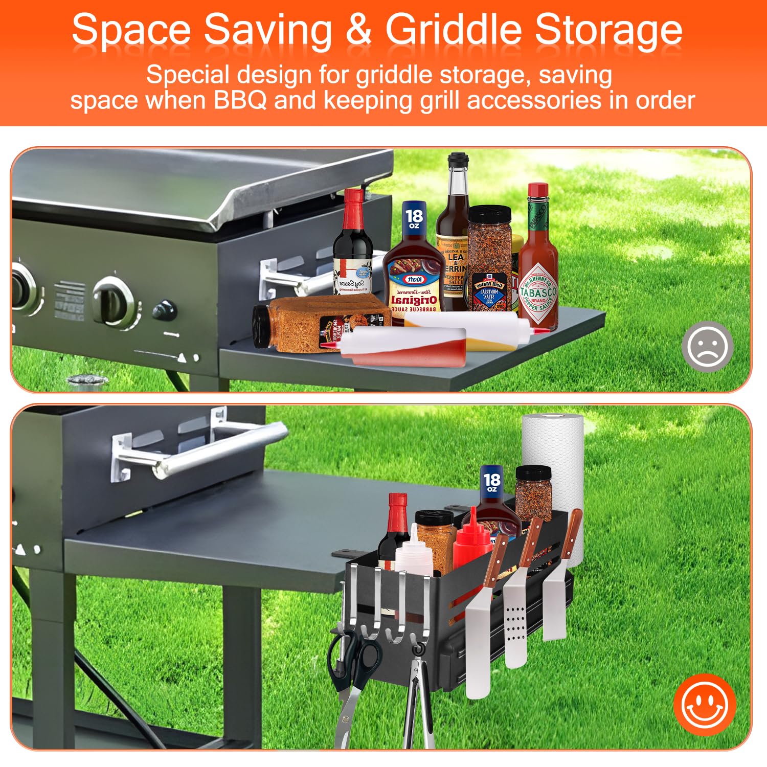 Xpandz Cooking Contenitore per piastra per Blackstone, organizer per accessori per griglie Blackstone da 71,1 cm/91,4 cm, per esterni, salvaspazio, con porta attrezzi magnetico per grigliare barbecue