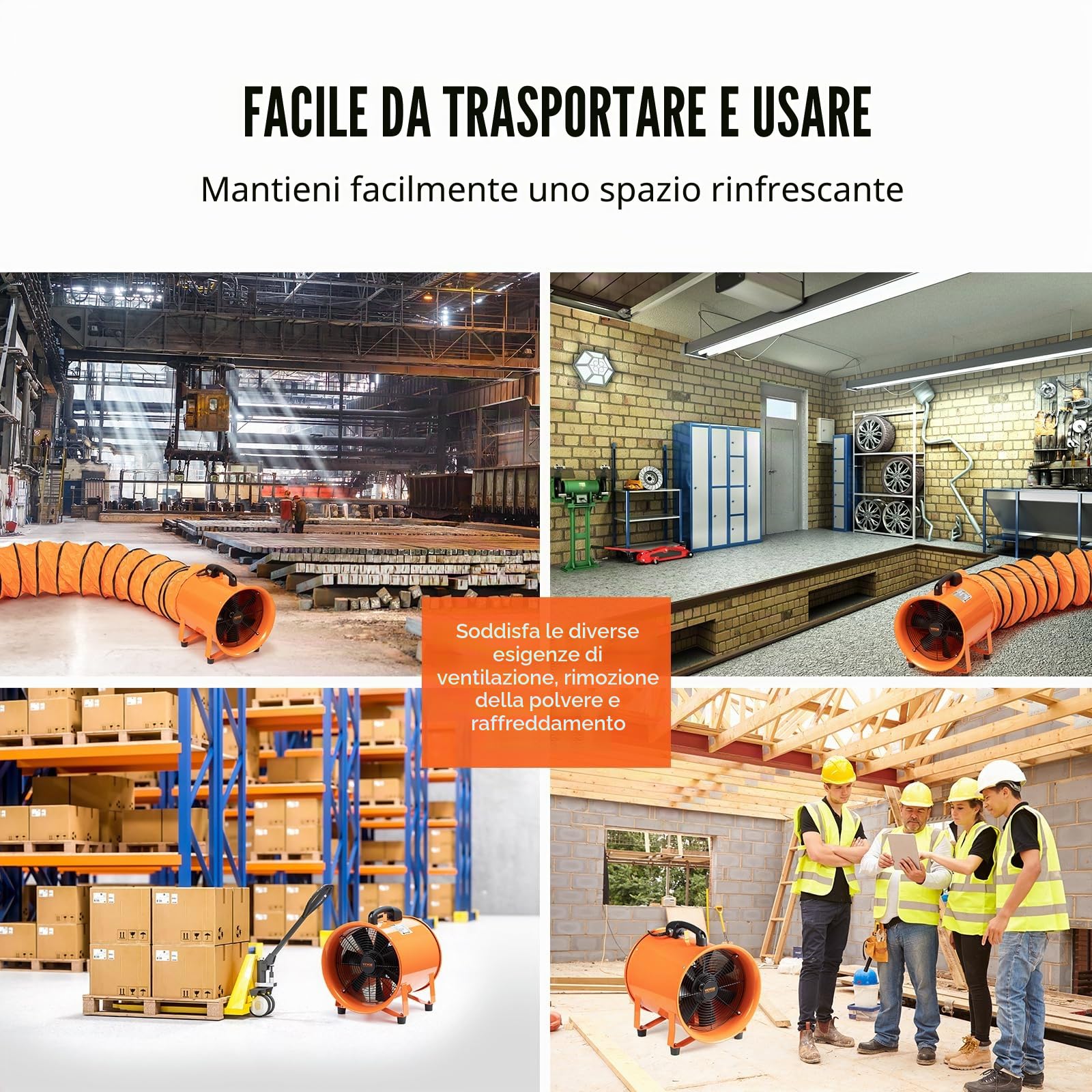 VEVOR Ventilatore di Scarico Motore 255W Estrattore d'Aria Condotto Industriale 254 mm Tubo di Scarico 5m Volume d'Aria 1720 CFM Ventilatore di Scarico per Estrarre Polvere Fumo Velocità 2830 giri/min