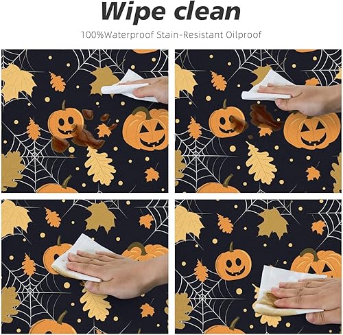 Miniatura 7 de Famame Mantel redondo ajustable con diseño de hojas de otoño y Halloween, con borde elástico, impermeable, con borde elástico, para interiores y