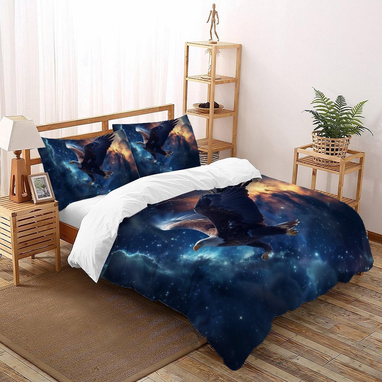 Housse de couette 3D aigle ciel étoilé 260x220cm : fini le calvaire du lit froissé et rêche