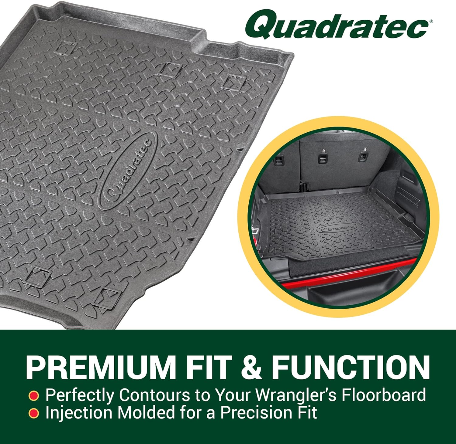 Quadratec Ultimate All Weather Cargo Liner - Fits Jeep Wrangler JL 4-Door Unlimited 2018-2022 - Cloth Seats - Without Subwoofer - Extra Tall Sides - 5/16 Deep Tread Pattern - Won't Crack or Warp