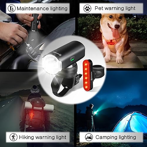 Miniatura 5 de Luces de bicicleta recargables USB delanteras y traseras, 550 lúmenes de aleación LED para bicicleta y luz trasera para montar por la noche,