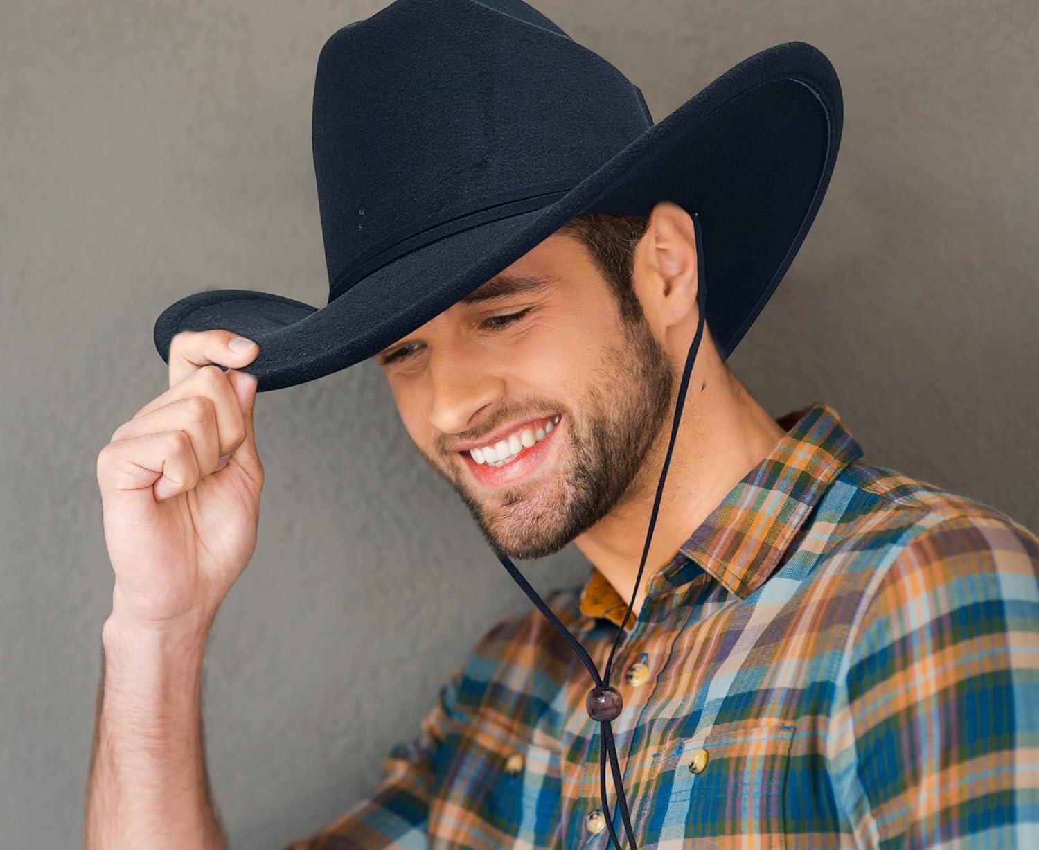 Lanzom Women Western Cowboy Cowgirl Hat Wide Brim Fedoras Hat with Wind Lanyard - Image 5