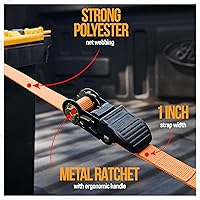 Vista 2 de FORTEM Correas de trinquete, juego de correas de amarre con resistencia de rotura de 1650 lb, paquete de 4 de 15 ft x 1 in, 4 bucles suaves, correas