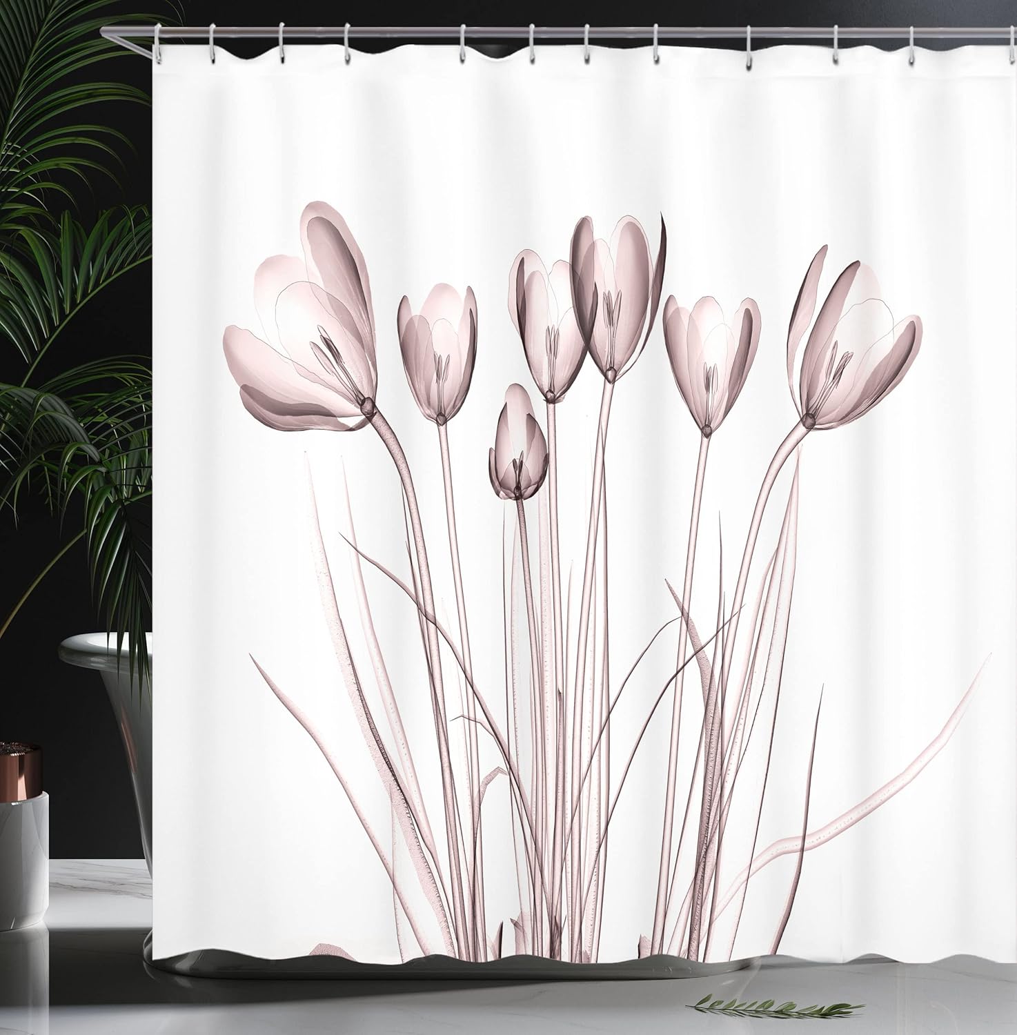 Ambesonne Flower Shower Curtain, X-ray Image of Tulips Solarized Effect Nature Inspired Illustration, Cloth Fabric Bathroom Decor Set with Hooks, 69" W x 70" L, Mauve Taupe