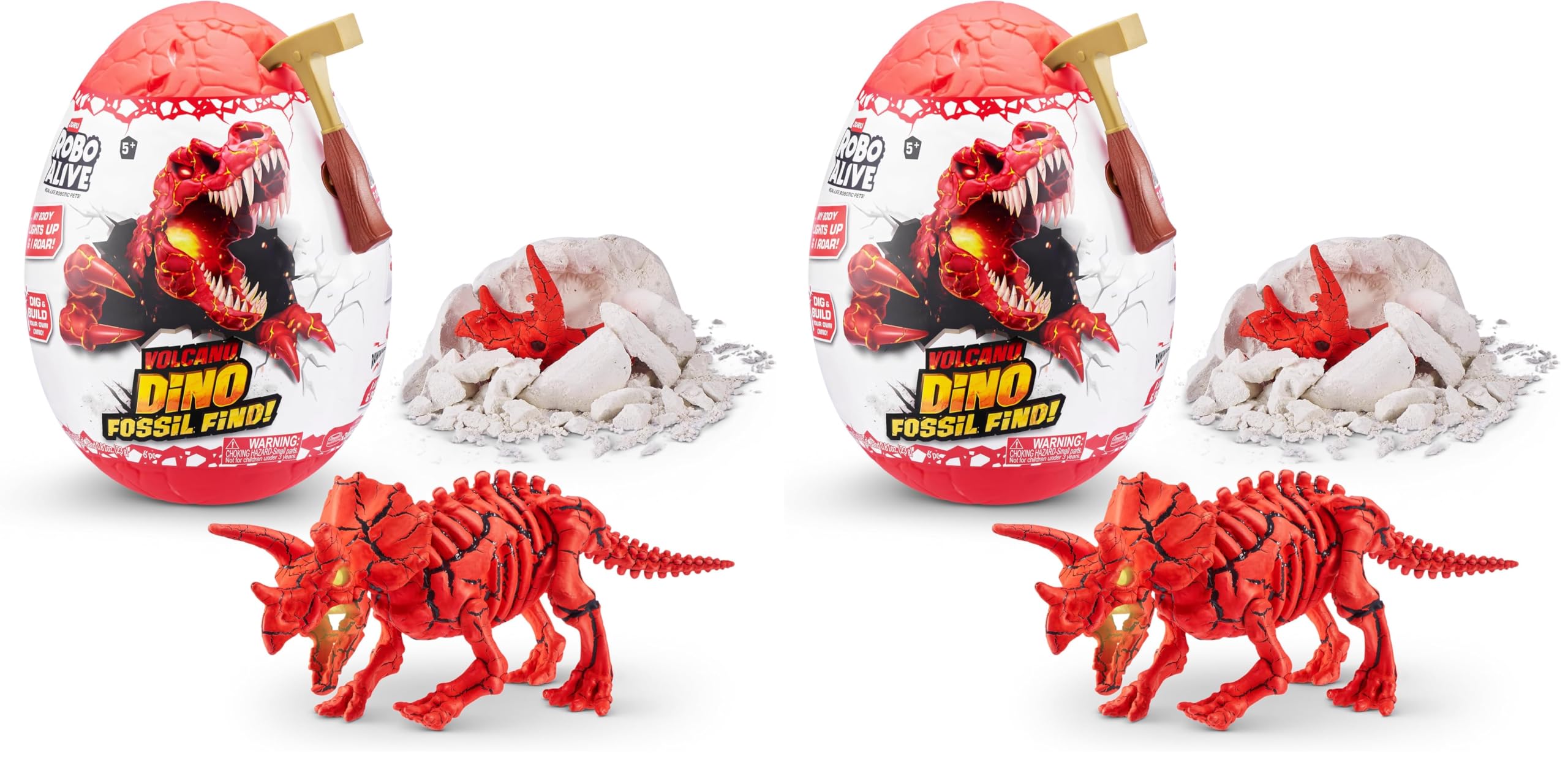 ROBO ALIVE Volcano Dino Fossil Find Scavare e scoprire per bambini dai 4 agli 8 anni, Scavi di fossili preistorici, giocattoli educativi, ottimo kit scientifico per bambine e bambini (Triceratops)