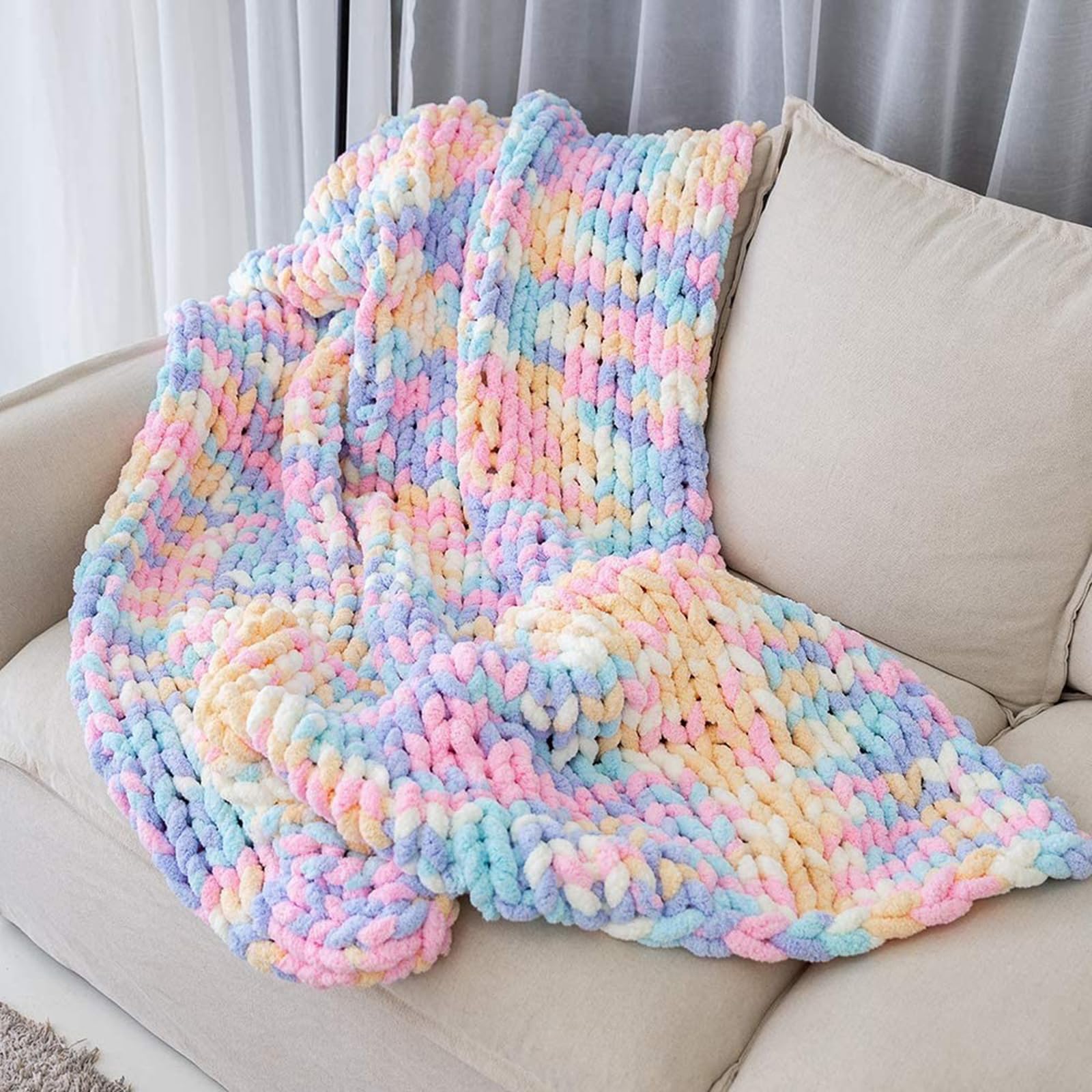 Manta de punto grueso hecha a mano, suave y acogedora manta de punto trenzado de felpilla para sofá, banco, cama, 80 x 100 cm