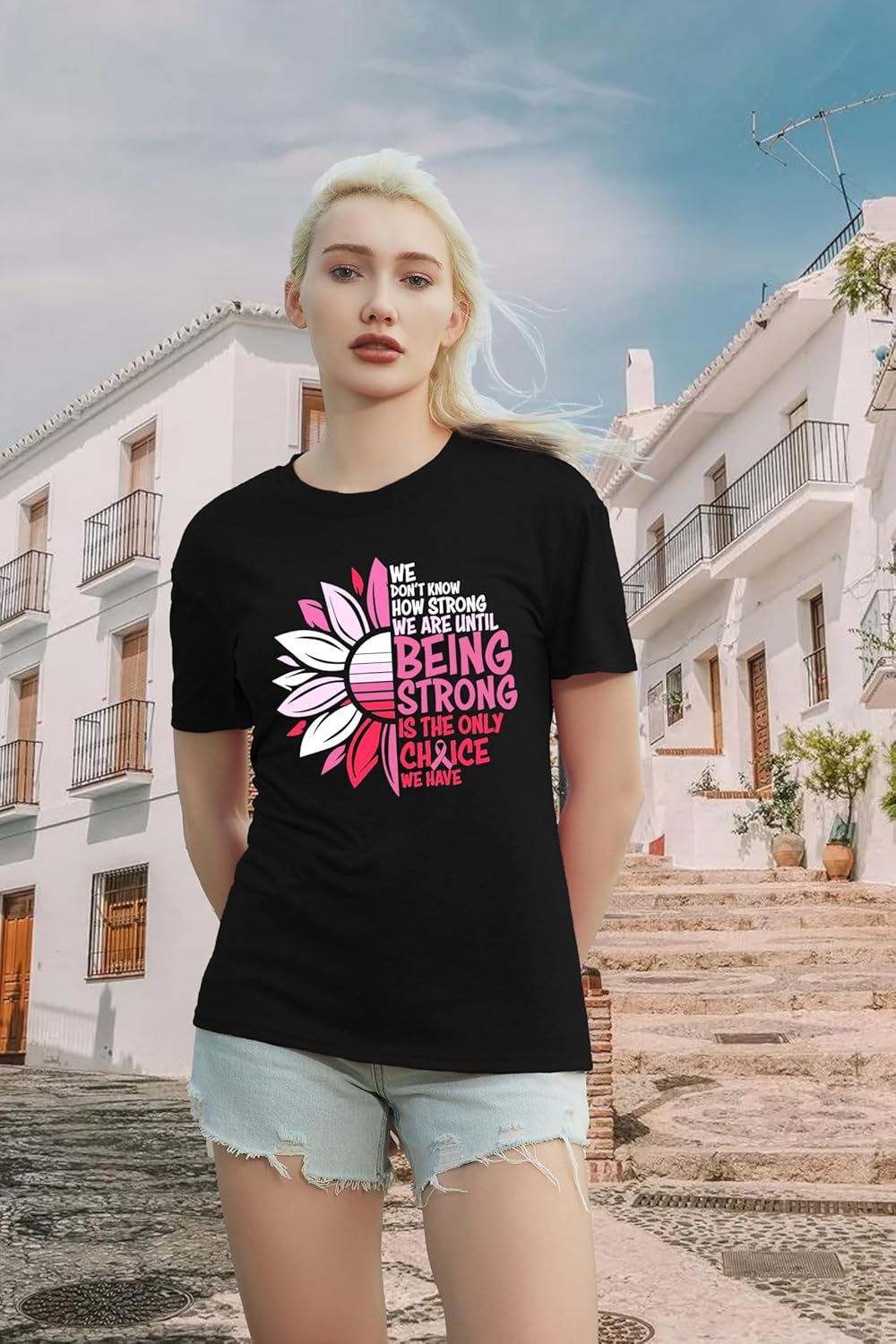 Breast Cancer Shirts for Women Sunflower Pink Ribbons T-Shirt Breast Cancer Awareness Tee Tops - Image 3